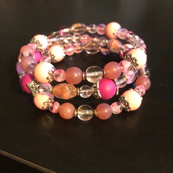 Handcrafted Czech glass pink bead soup bracelet - Picture 2 of 7